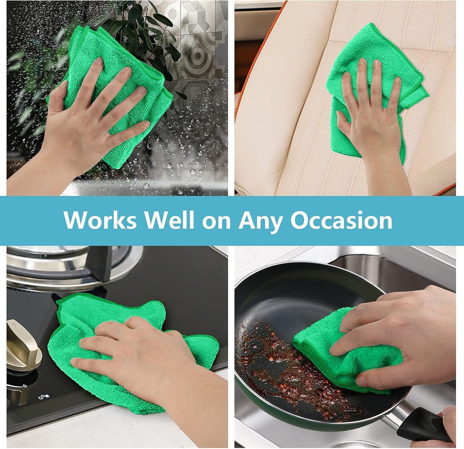 image:imageHOMEXCEL 8PK Microfiber Cleaning Cloth Cleaning Rags for Home 115x115inGreen