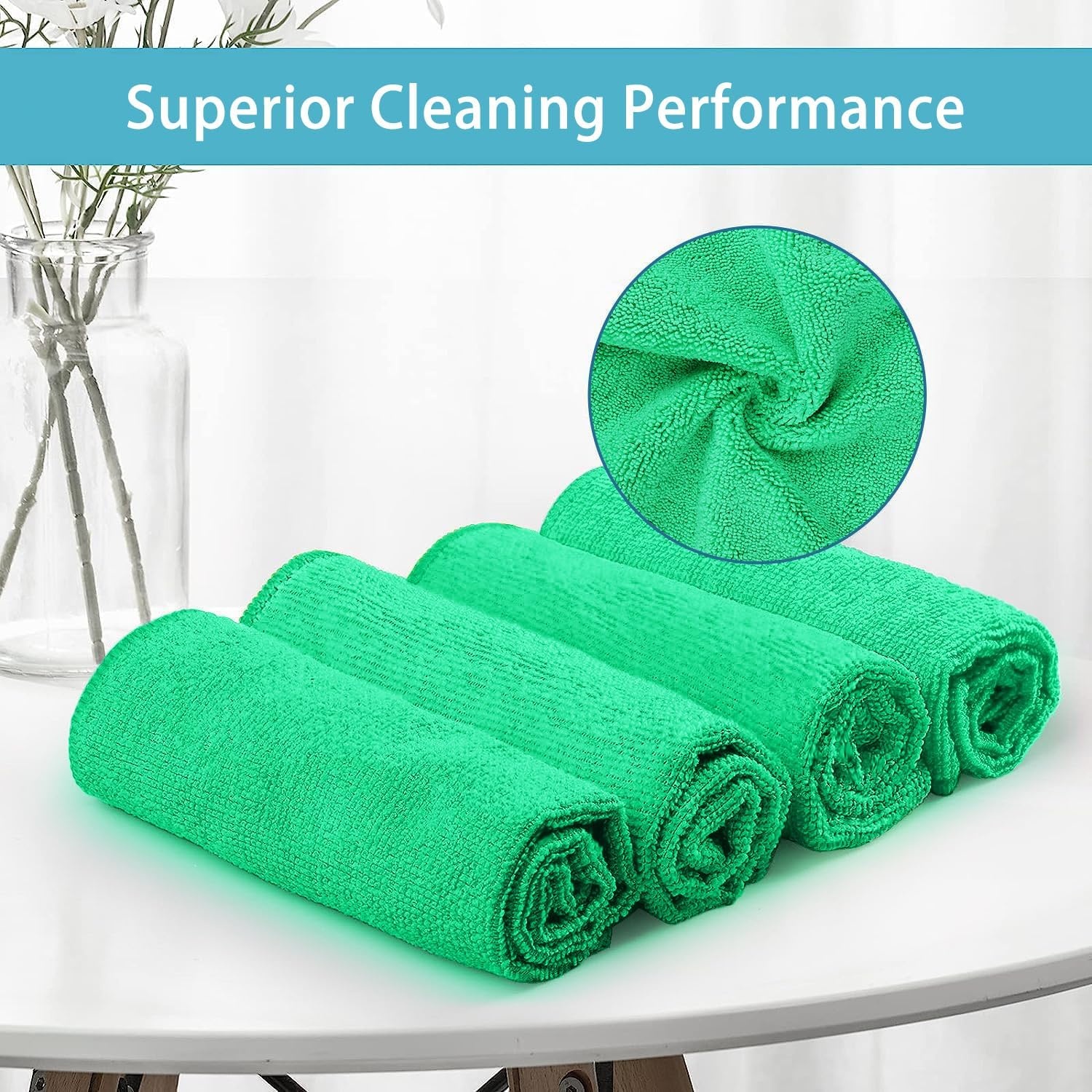 image:imageHOMEXCEL 8PK Microfiber Cleaning Cloth Cleaning Rags for Home 115x115inGreen