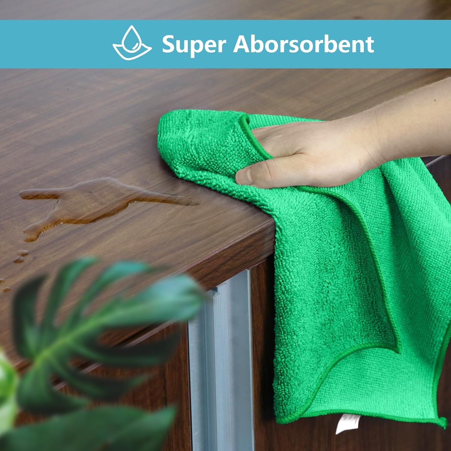 image:imageHOMEXCEL 8PK Microfiber Cleaning Cloth Cleaning Rags for Home 115x115inGreen