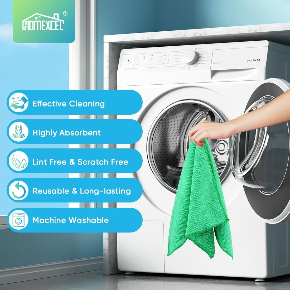 image:imageHOMEXCEL 8PK Microfiber Cleaning Cloth Cleaning Rags for Home 115x115inGreen