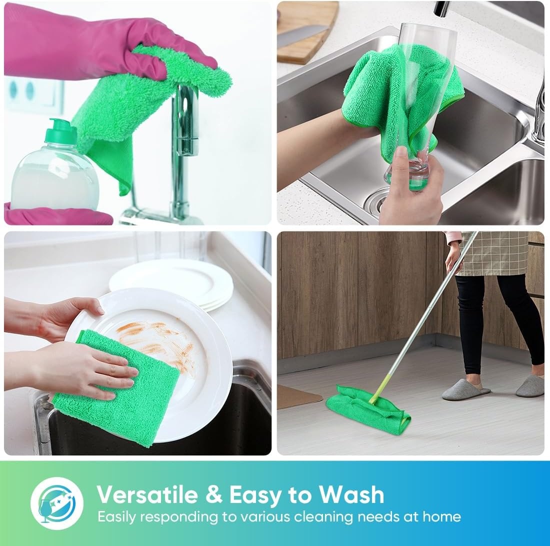 image:imageHOMEXCEL 8PK Microfiber Cleaning Cloth Cleaning Rags for Home 115x115inGreen