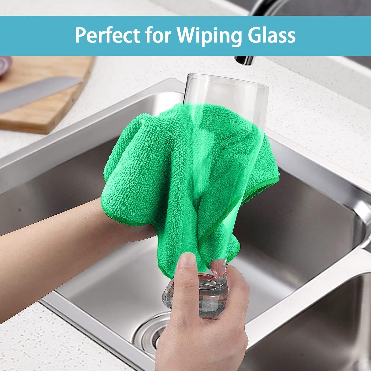 image:imageHOMEXCEL 8PK Microfiber Cleaning Cloth Cleaning Rags for Home 115x115inGreen