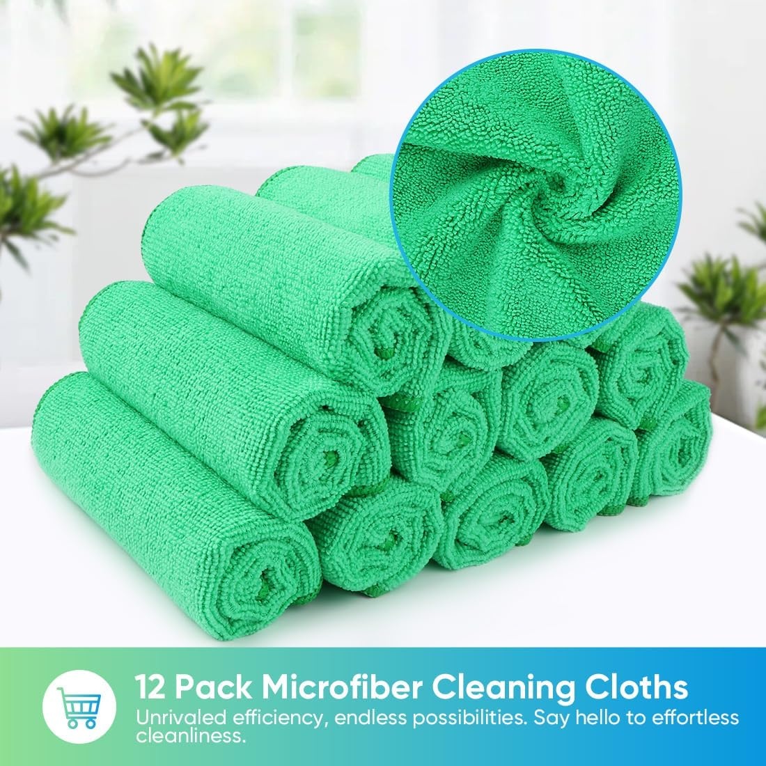 image:imageHOMEXCEL 8PK Microfiber Cleaning Cloth Cleaning Rags for Home 115x115inGreen