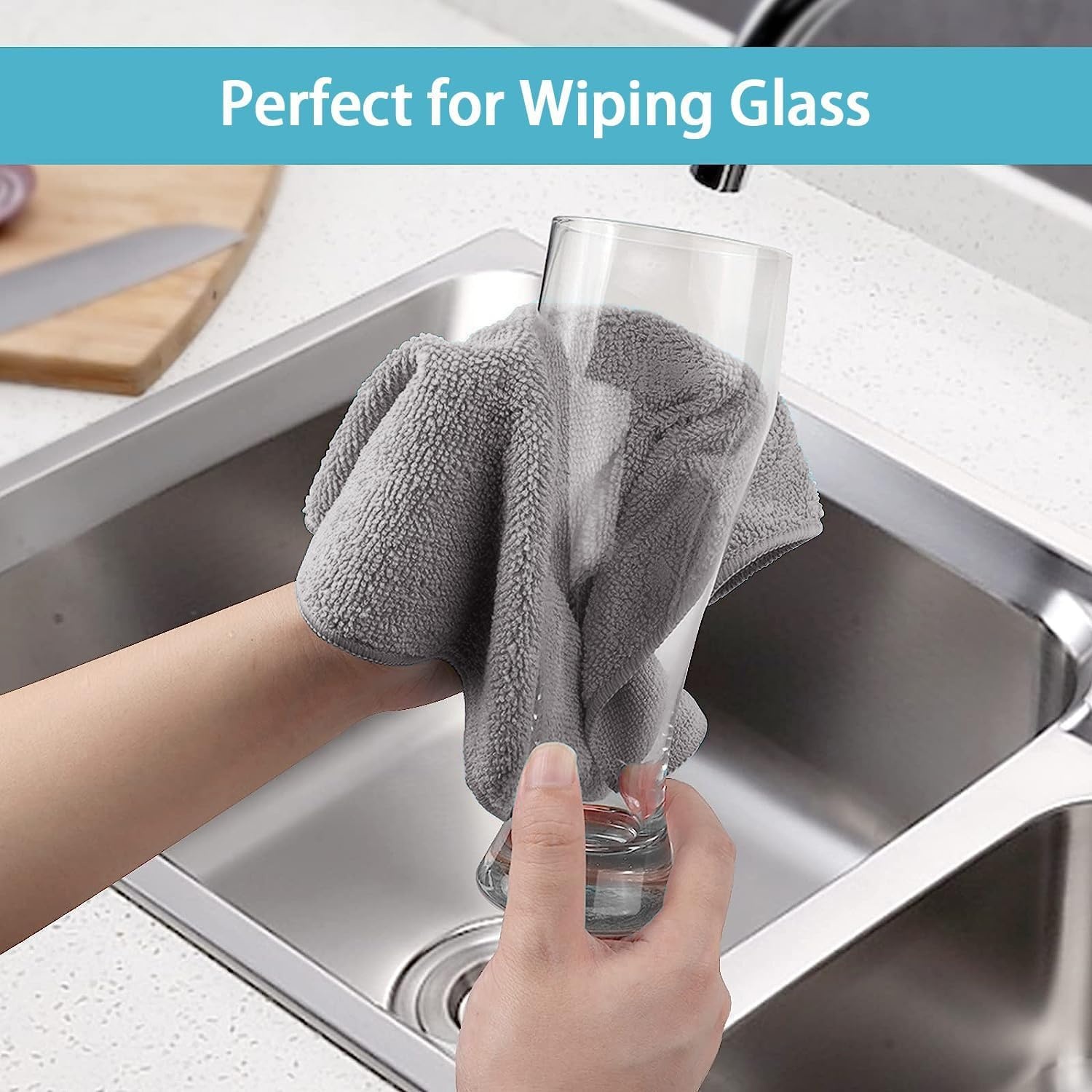 image:imageHOMEXCEL 8PK Microfiber Cleaning Cloth Cleaning Rags for Home 115x115inGrey