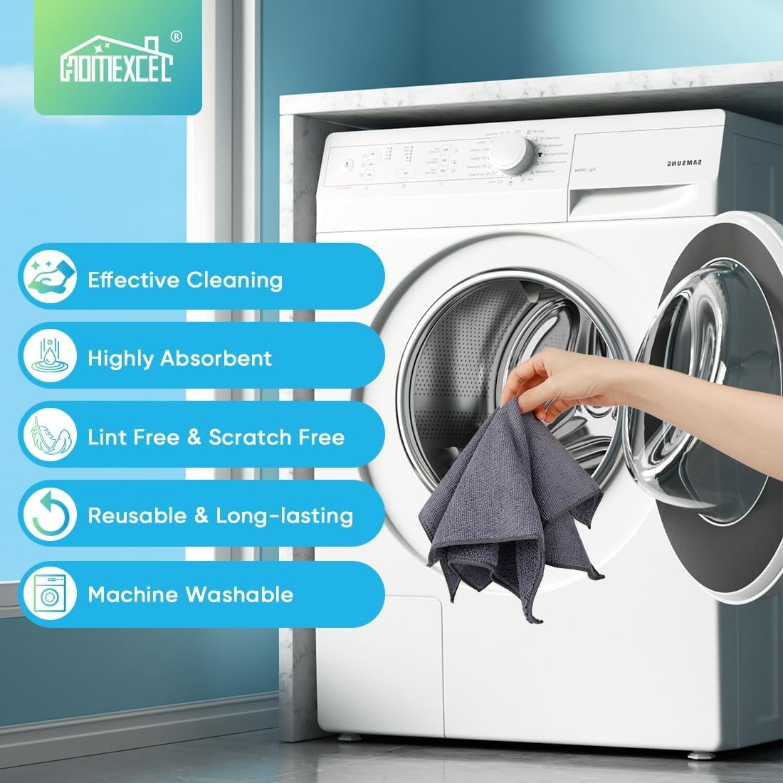 image:imageHOMEXCEL 8PK Microfiber Cleaning Cloth Cleaning Rags for Home 115x115inGrey