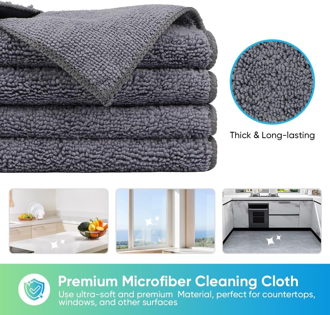 image:imageHOMEXCEL 8PK Microfiber Cleaning Cloth Cleaning Rags for Home 115x115inGrey