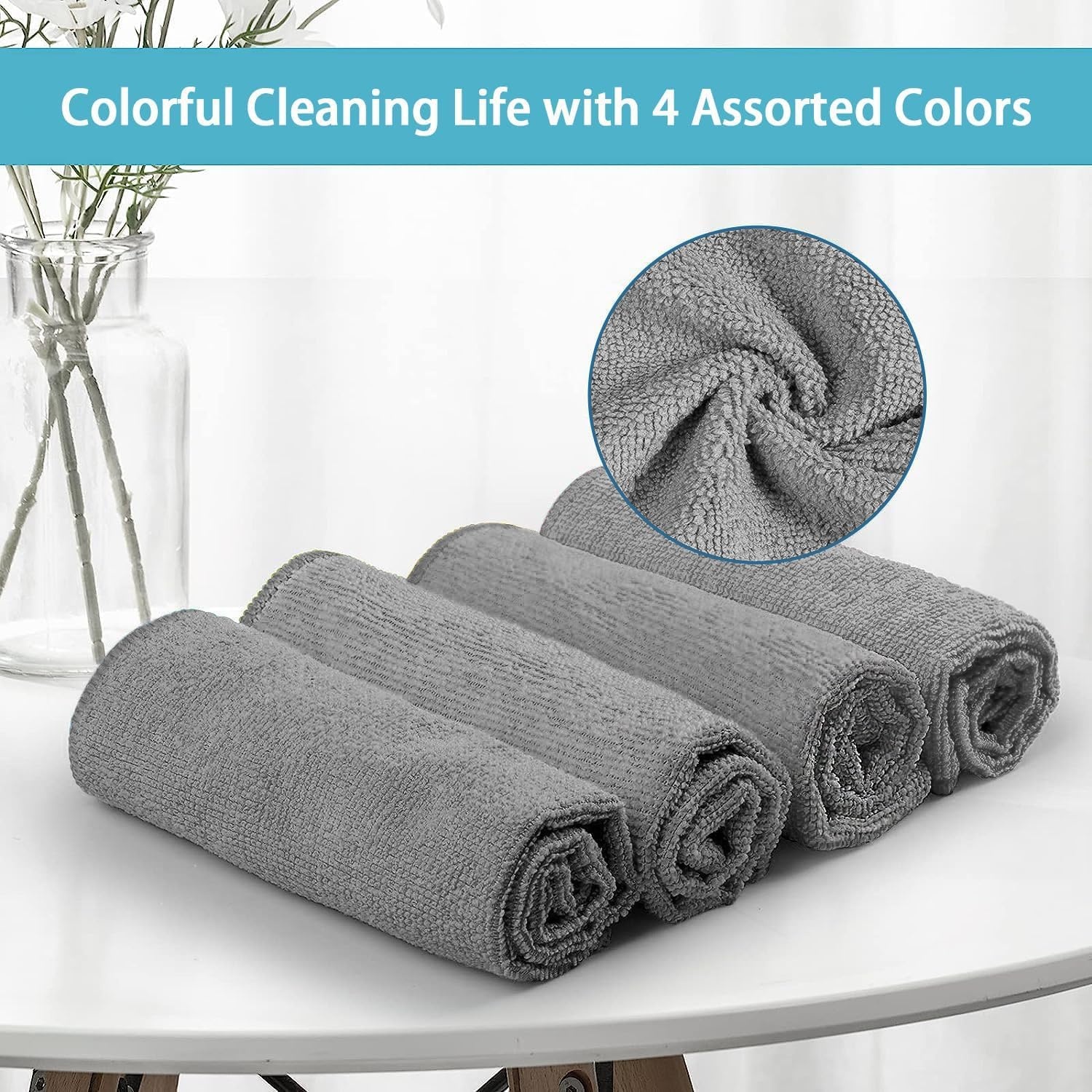 image:imageHOMEXCEL 8PK Microfiber Cleaning Cloth Cleaning Rags for Home 115x115inGrey