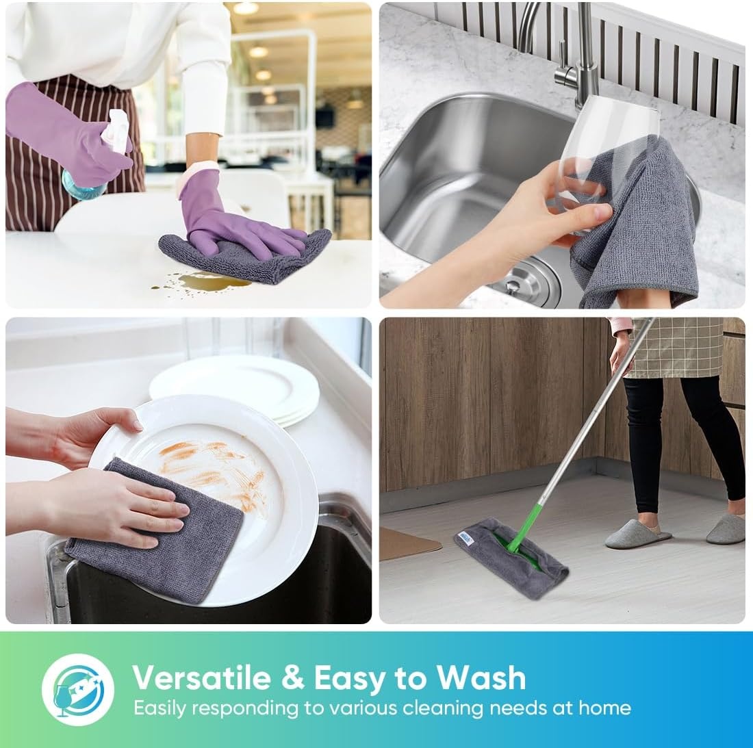image:imageHOMEXCEL 8PK Microfiber Cleaning Cloth Cleaning Rags for Home 115x115inGrey