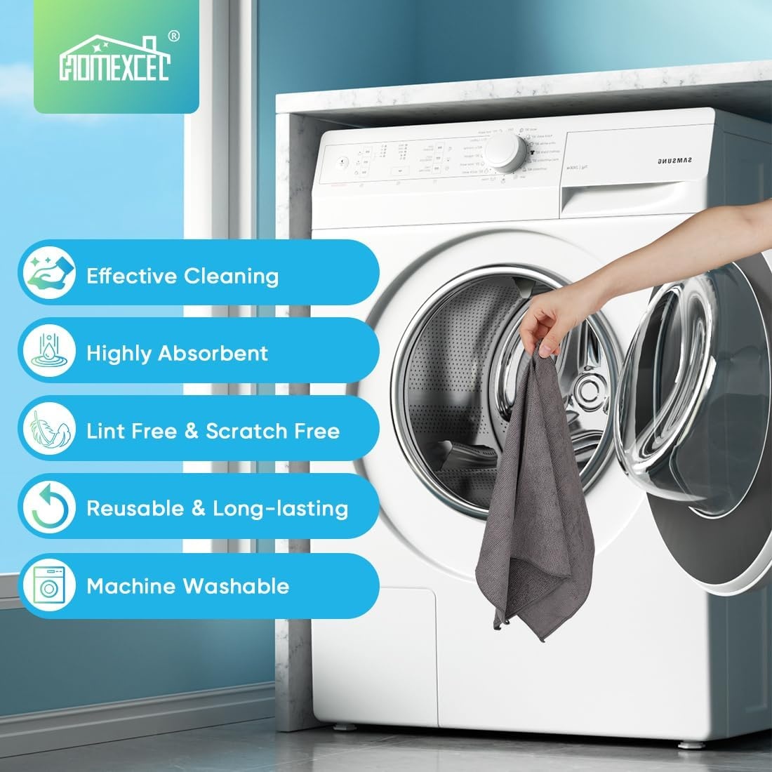 image:imageHOMEXCEL 8PK Microfiber Cleaning Cloth Cleaning Rags for Home 115x115inGrey