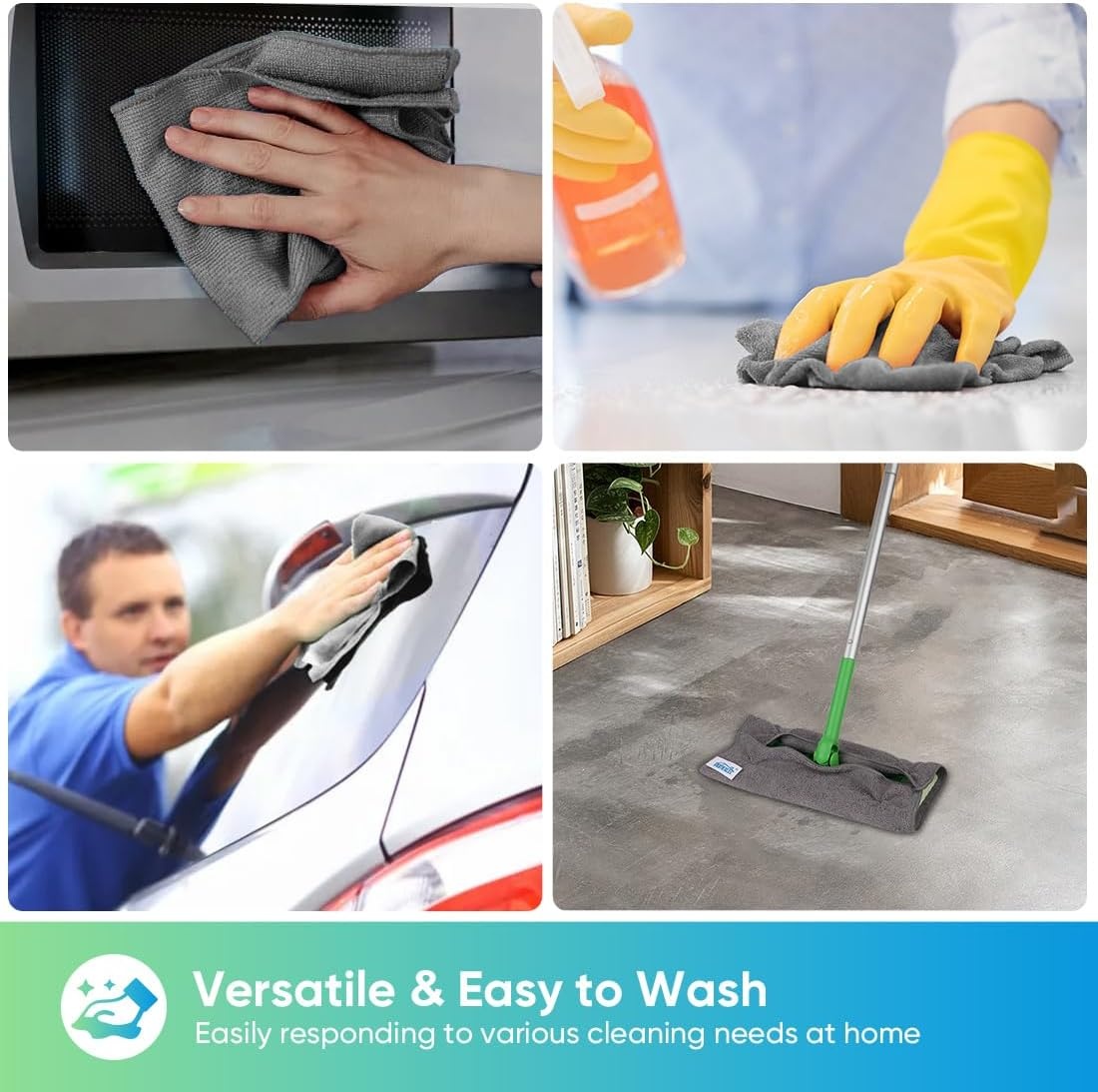 image:imageHOMEXCEL 8PK Microfiber Cleaning Cloth Cleaning Rags for Home 115x115inGrey