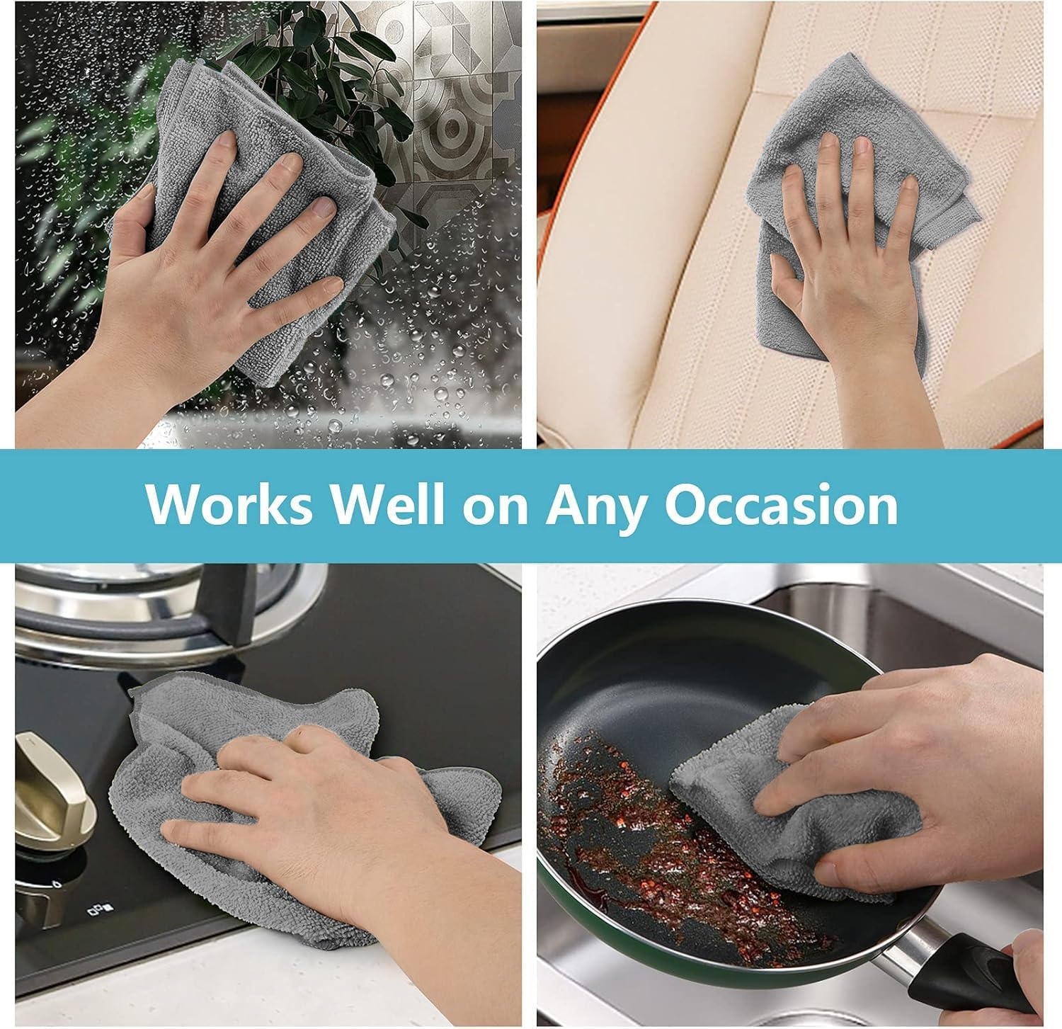 image:imageHOMEXCEL 8PK Microfiber Cleaning Cloth Cleaning Rags for Home 115x115inGrey