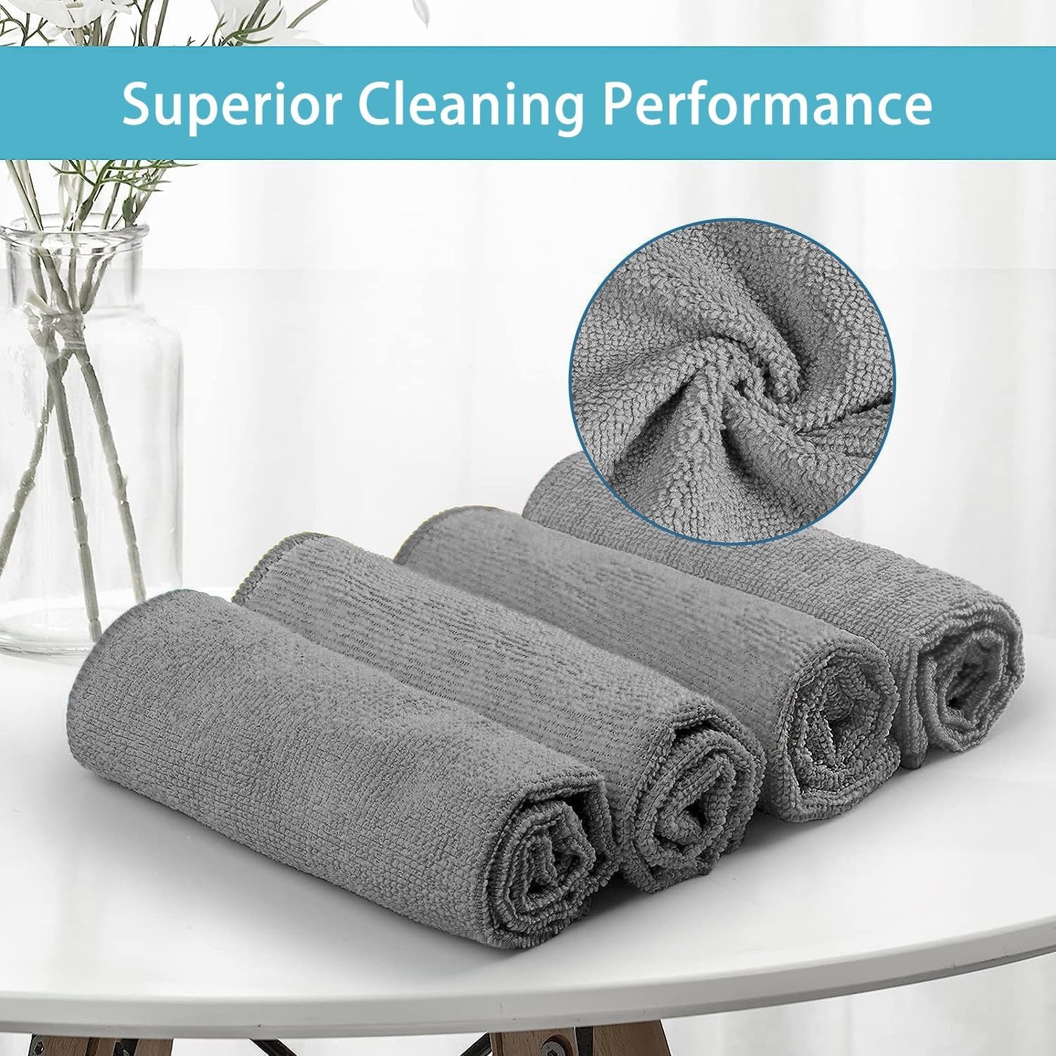 image:imageHOMEXCEL 8PK Microfiber Cleaning Cloth Cleaning Rags for Home 115x115inGrey