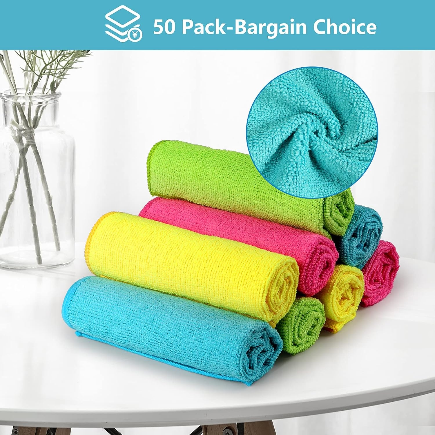 image:imageHOMEXCEL 8PK Microfiber Cleaning Cloth Cleaning Rags for Home 115x115inMulticolor