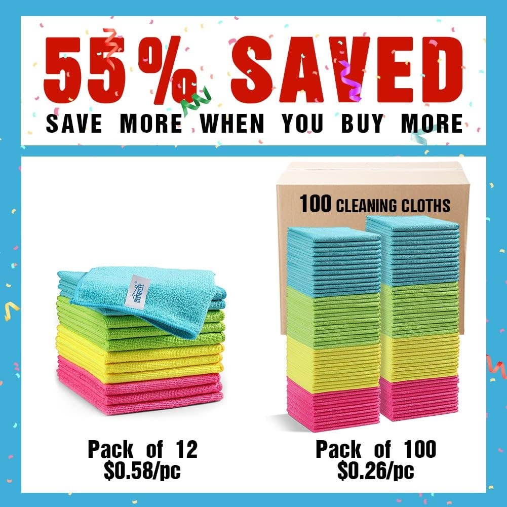 image:imageHOMEXCEL 8PK Microfiber Cleaning Cloth Cleaning Rags for Home 115x115inMulticolor
