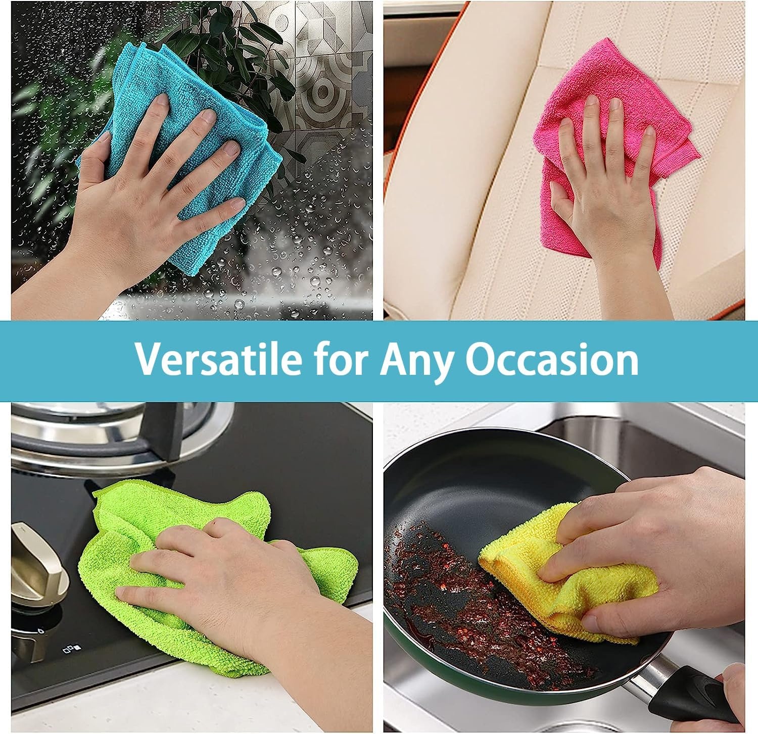 image:imageHOMEXCEL 8PK Microfiber Cleaning Cloth Cleaning Rags for Home 115x115inMulticolor