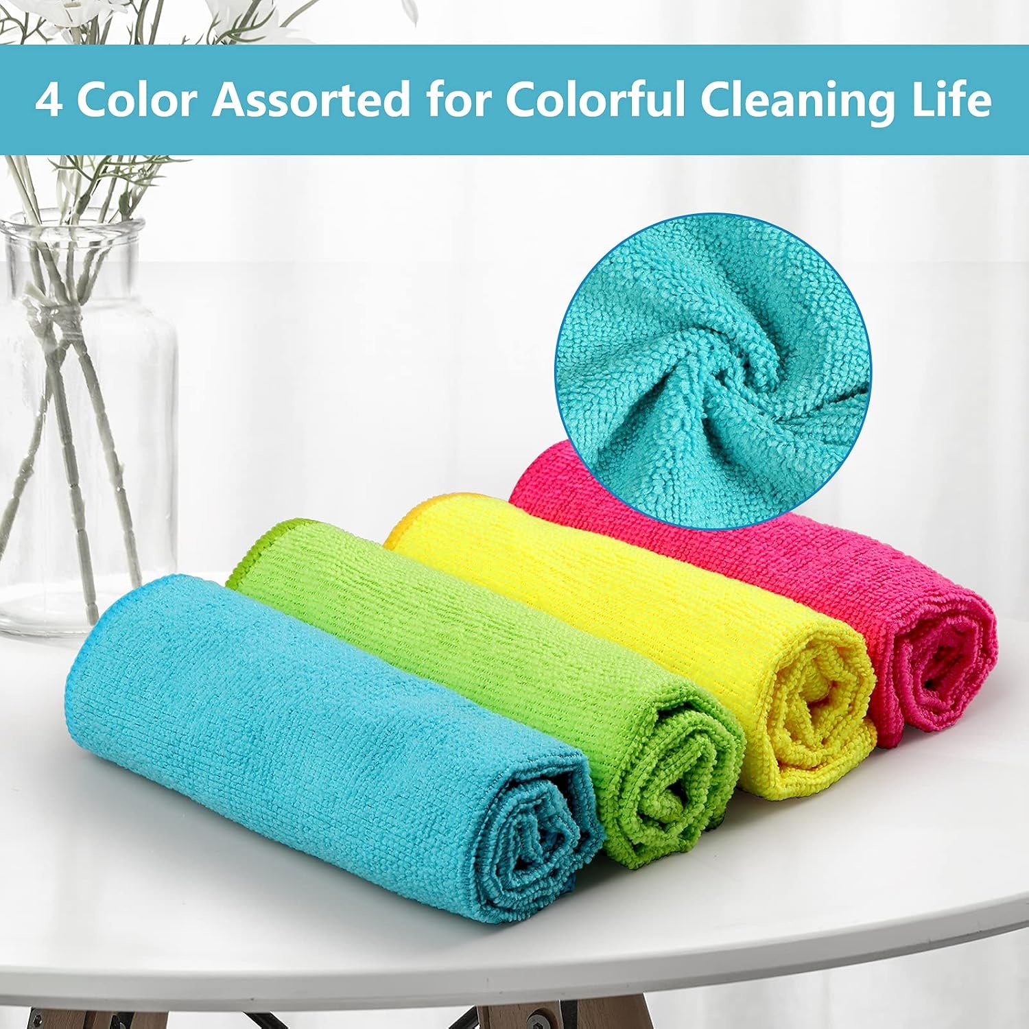 image:imageHOMEXCEL 8PK Microfiber Cleaning Cloth Cleaning Rags for Home 115x115inMulticolor