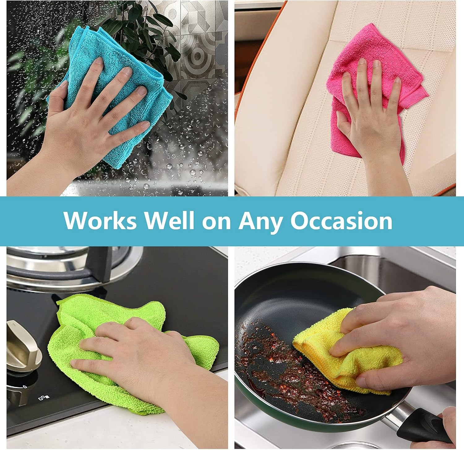 image:imageHOMEXCEL 8PK Microfiber Cleaning Cloth Cleaning Rags for Home 115x115inMulticolor