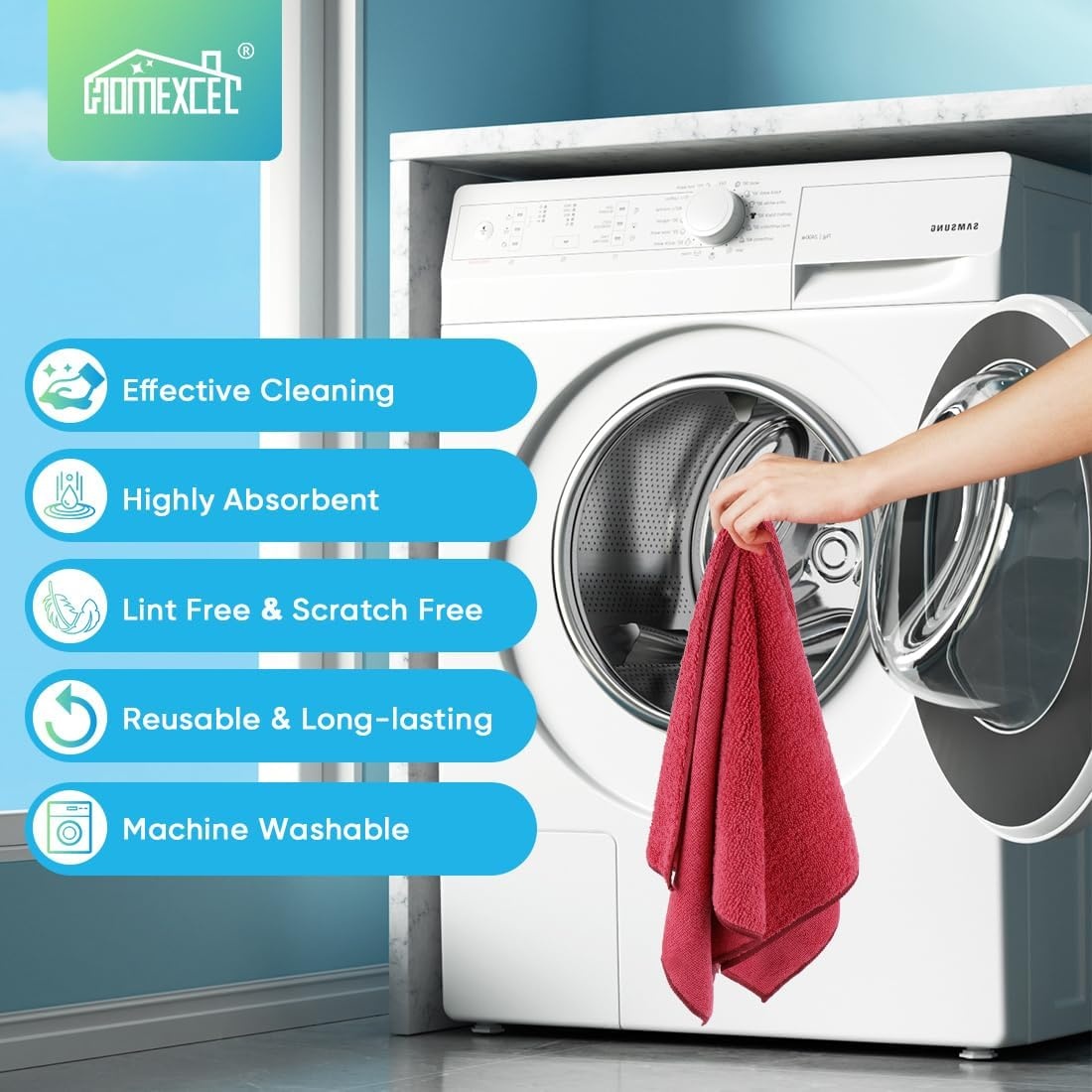 image:imageHOMEXCEL 8PK Microfiber Cleaning Cloth Cleaning Rags for Home 115x115inRed