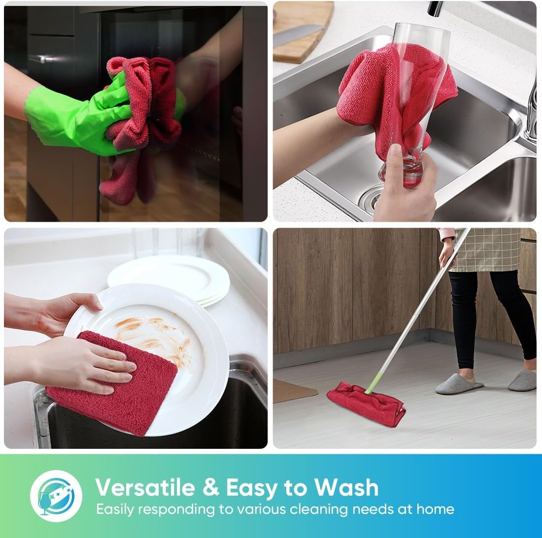 image:imageHOMEXCEL 8PK Microfiber Cleaning Cloth Cleaning Rags for Home 115x115inRed