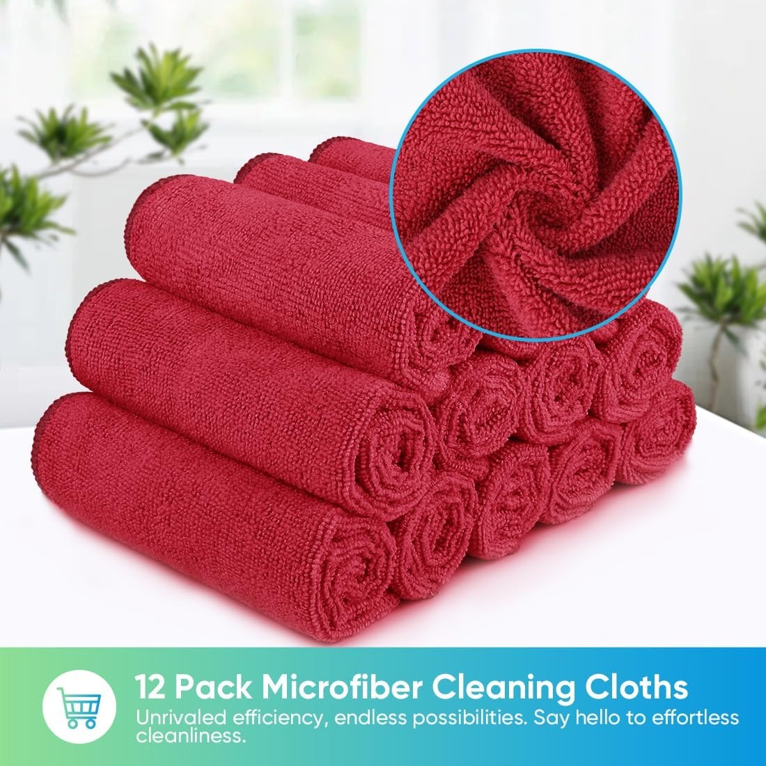 image:imageHOMEXCEL 8PK Microfiber Cleaning Cloth Cleaning Rags for Home 115x115inRed