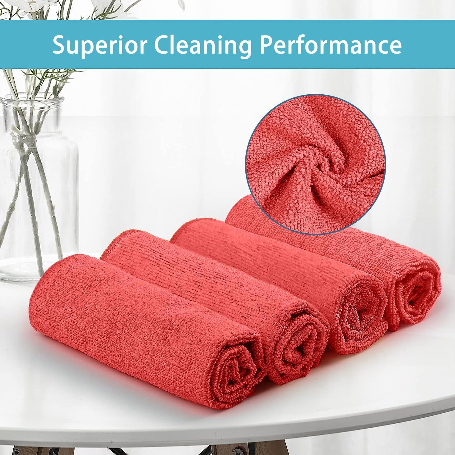 image:imageHOMEXCEL 8PK Microfiber Cleaning Cloth Cleaning Rags for Home 115x115inRed