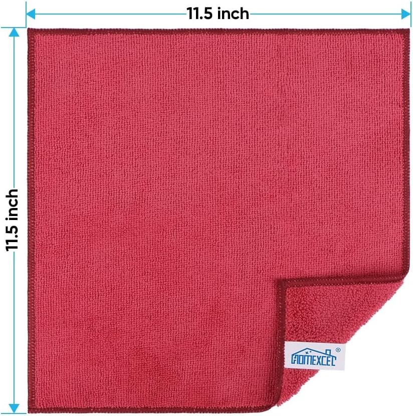 image:imageHOMEXCEL 8PK Microfiber Cleaning Cloth Cleaning Rags for Home 115x115inRed
