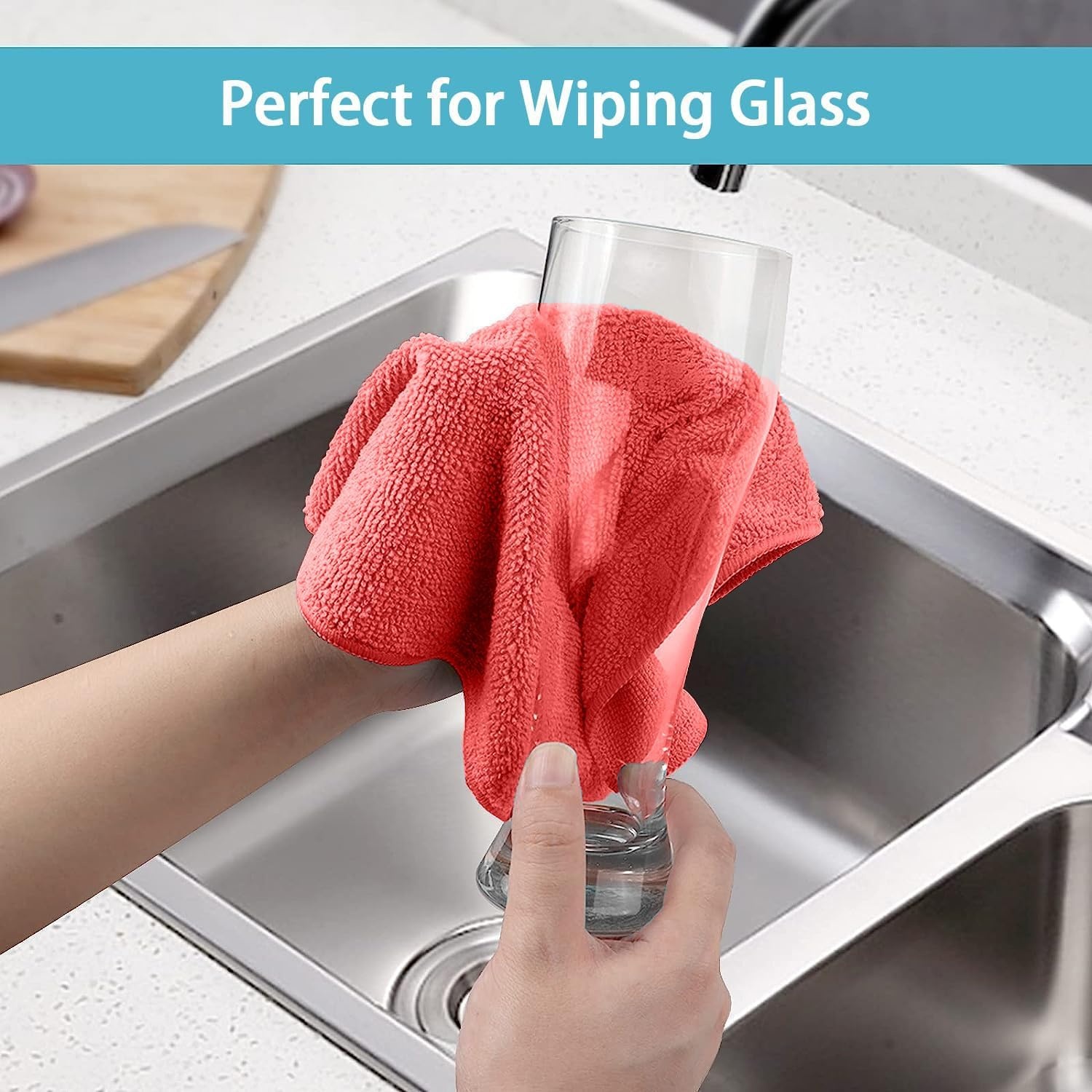 image:imageHOMEXCEL 8PK Microfiber Cleaning Cloth Cleaning Rags for Home 115x115inRed