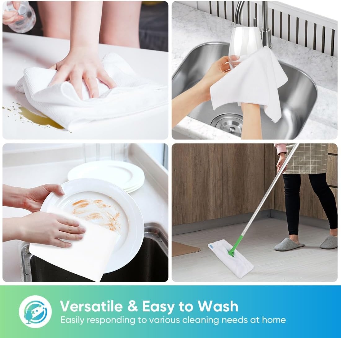 image:imageHOMEXCEL 8PK Microfiber Cleaning Cloth Cleaning Rags for Home 115x115inWhite