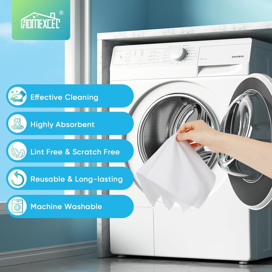 image:imageHOMEXCEL 8PK Microfiber Cleaning Cloth Cleaning Rags for Home 115x115inWhite