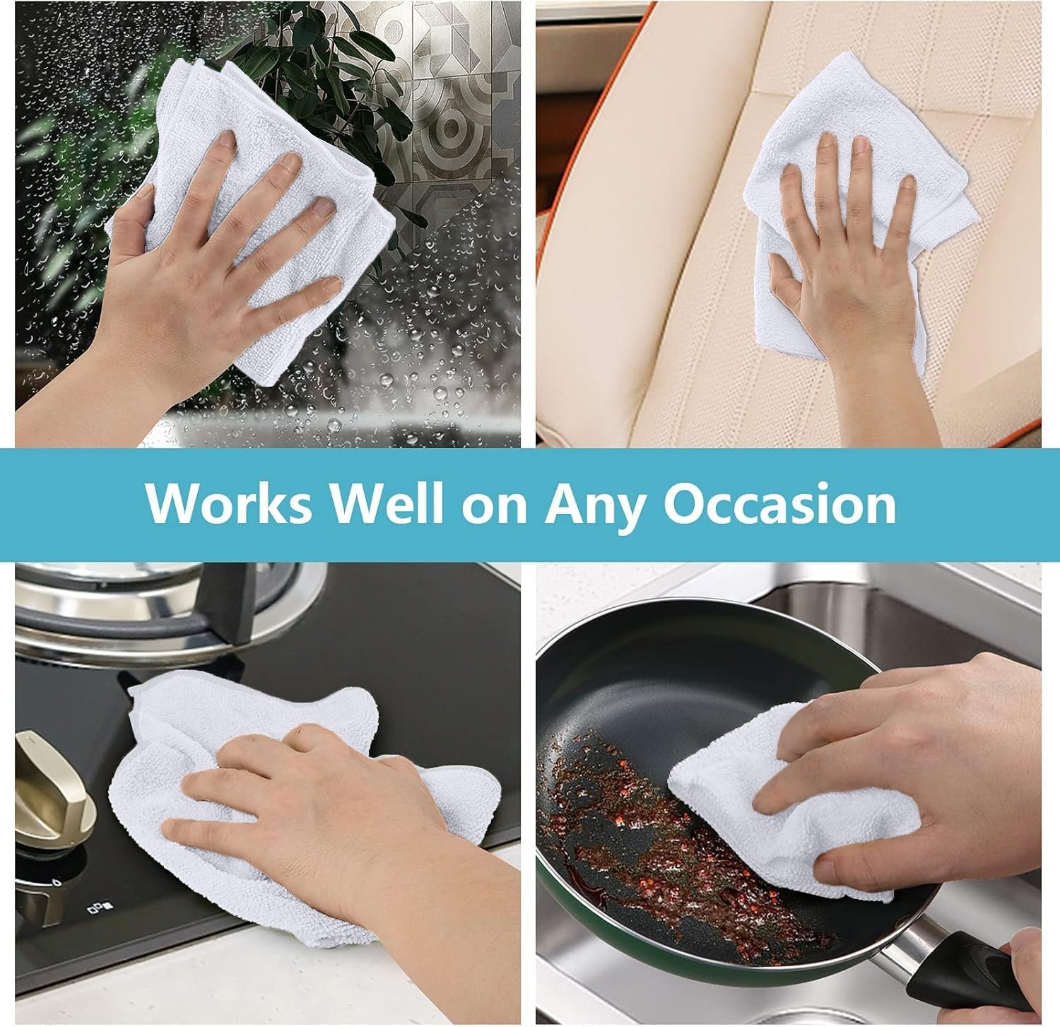 image:imageHOMEXCEL 8PK Microfiber Cleaning Cloth Cleaning Rags for Home 115x115inWhite