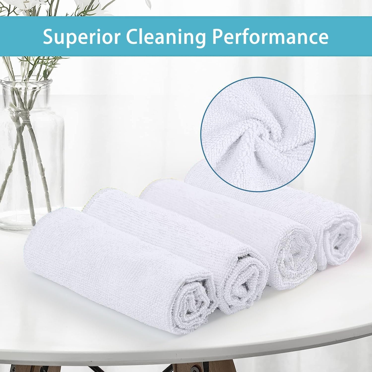 image:imageHOMEXCEL 8PK Microfiber Cleaning Cloth Cleaning Rags for Home 115x115inWhite