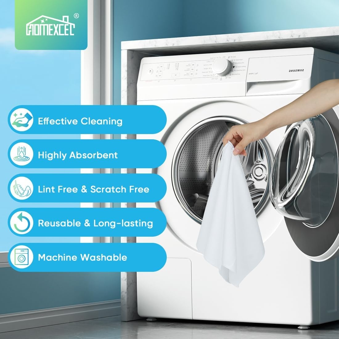 image:imageHOMEXCEL 8PK Microfiber Cleaning Cloth Cleaning Rags for Home 115x115inWhite