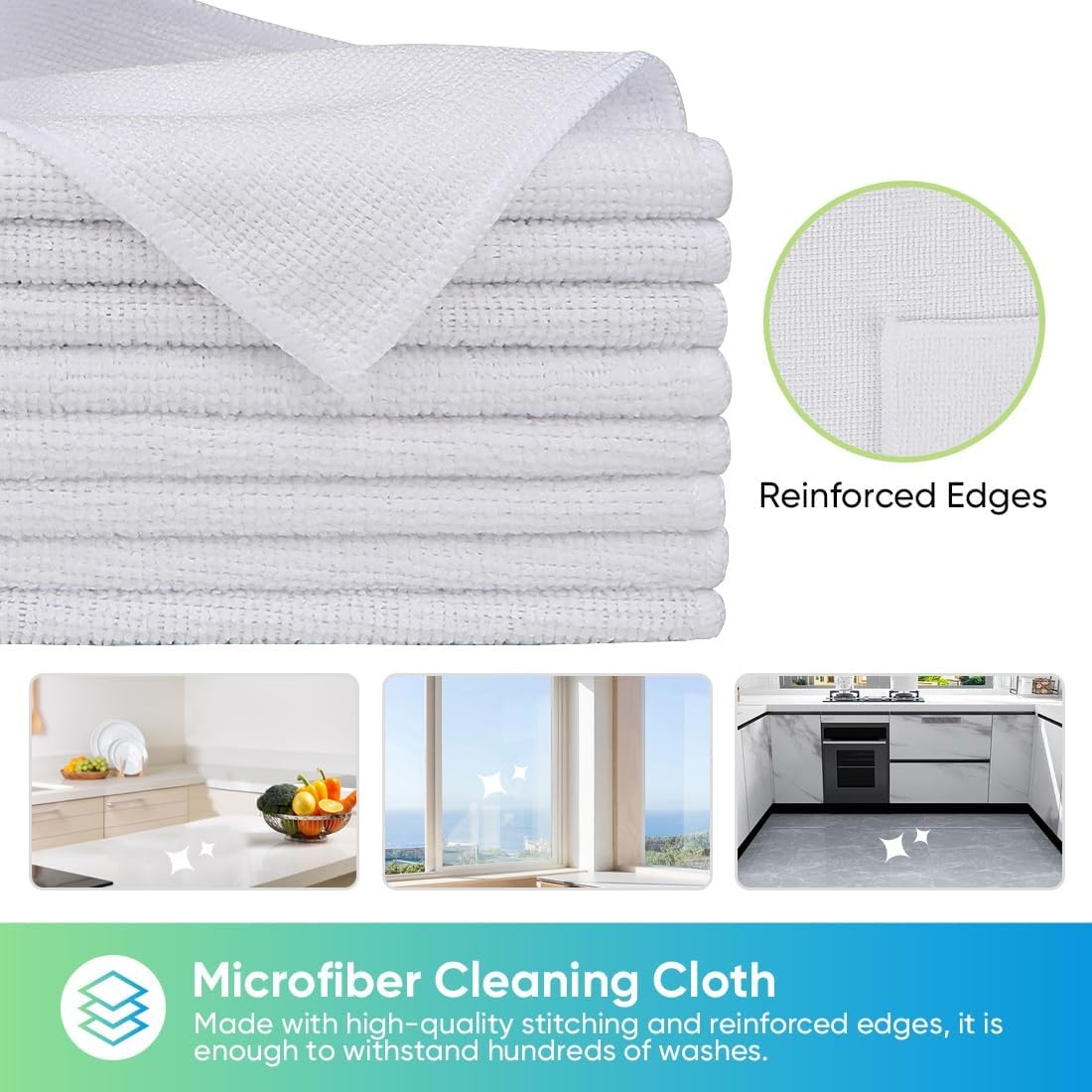 image:imageHOMEXCEL 8PK Microfiber Cleaning Cloth Cleaning Rags for Home 115x115inWhite