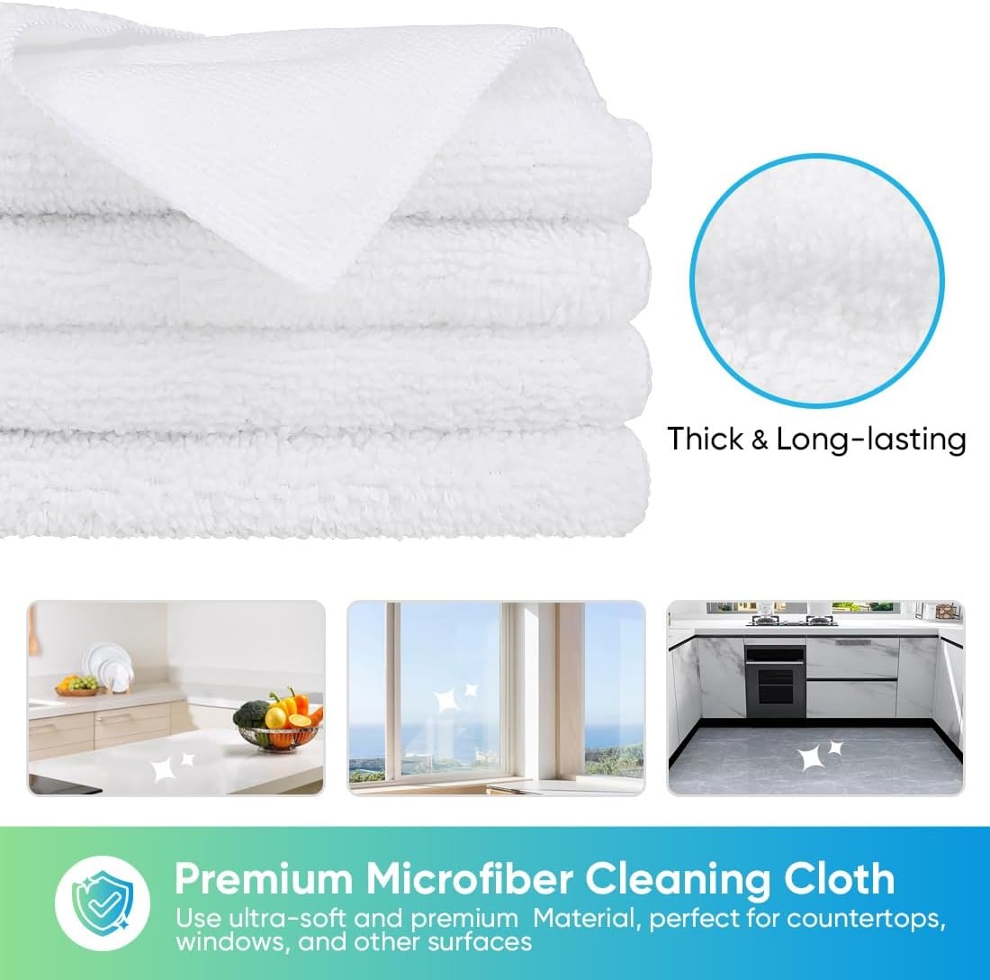 image:imageHOMEXCEL 8PK Microfiber Cleaning Cloth Cleaning Rags for Home 115x115inWhite
