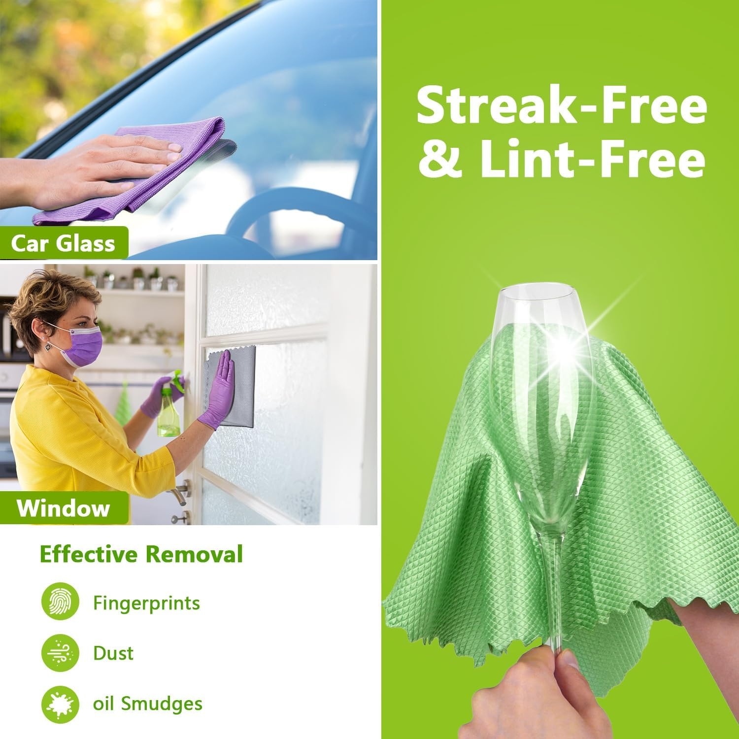 image:imageHOMEXCEL Glass Cleaning Cloths 6 PK Lint Free Towel for Windows MirrorsMulticolor