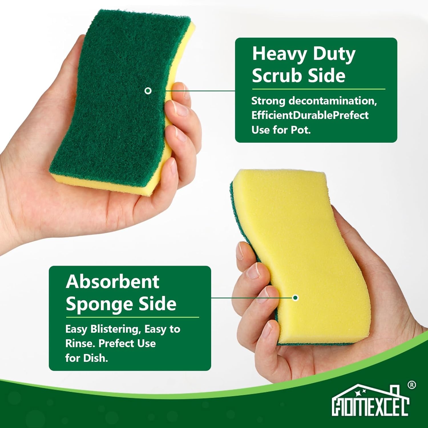 image:imageHOMEXCEL Heavy Duty Scrub Sponges Kitchen 60 Count ExtraLarge Sponges for Cleaning Kitchen and Household Dish Scrubber for Washing Dishes Pots and PansYellow S Shape