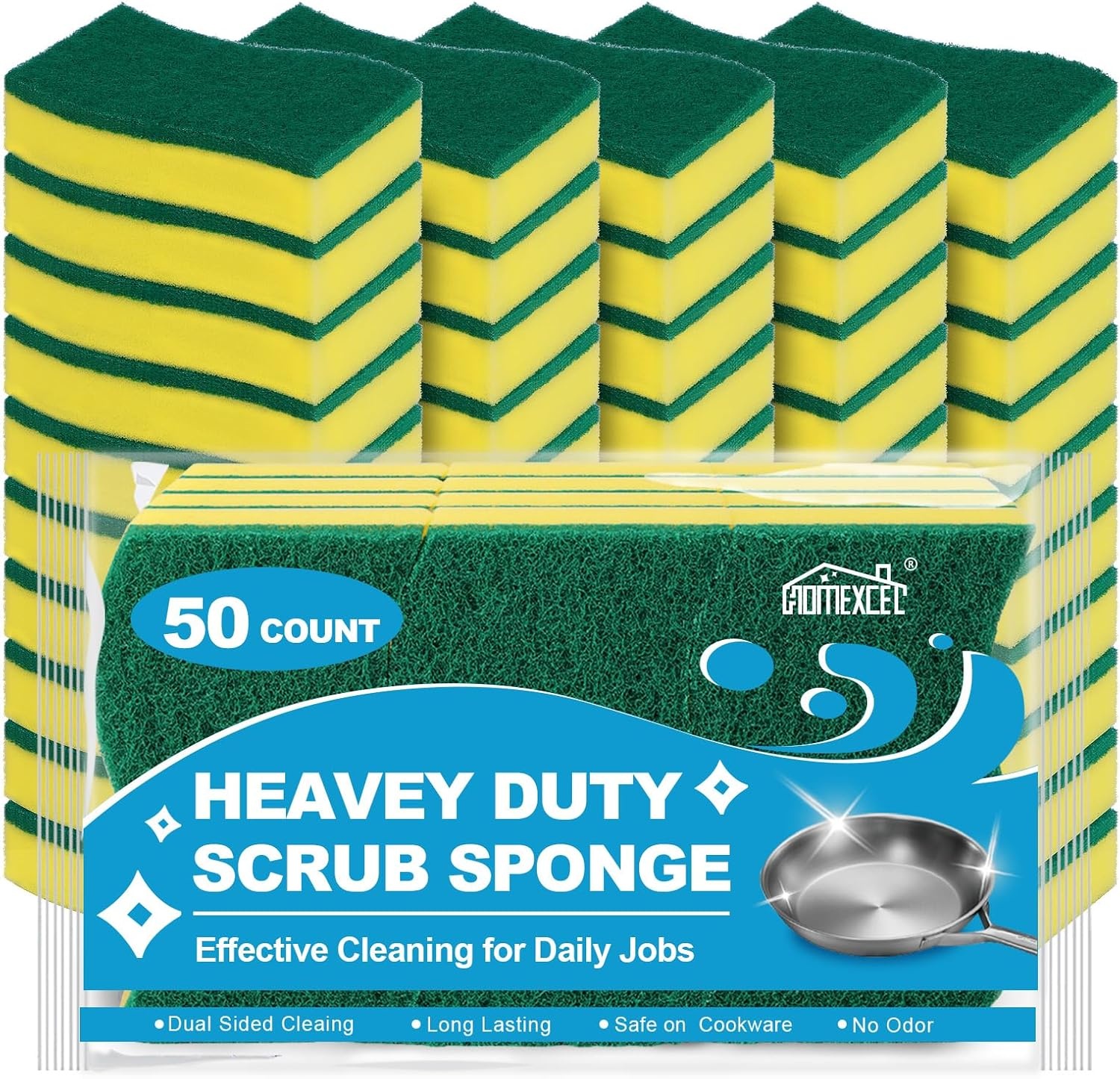 image:imageHOMEXCEL Heavy Duty Scrub Sponges Kitchen 60 Count ExtraLarge Sponges for Cleaning Kitchen and Household Dish Scrubber for Washing Dishes Pots and PansYellow S Shape