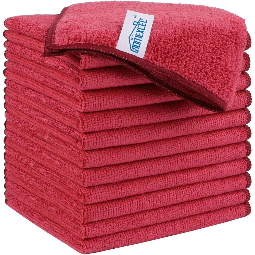 image:imageHOMEXCEL 8PK Microfiber Cleaning Cloth Cleaning Rags for Home 115x115inRed