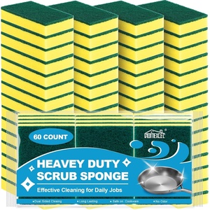 HOMEXCEL Heavy Duty Scrub Sponges Kitchen 60 Count, Extra-Large Sponges for Cleaning Kitchen and Household, Dish Scrubber for Washing Dishes, Pots and Pans(Yellow Rectangular Shape)