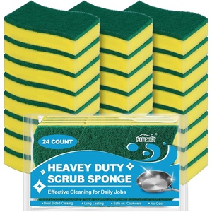 HOMEXCEL Heavy Duty Scrub Sponges Kitchen 60 Count, Extra-Large Sponges for Cleaning Kitchen and Household, Dish Scrubber for Washing Dishes, Pots and Pans(Yellow S Shape)