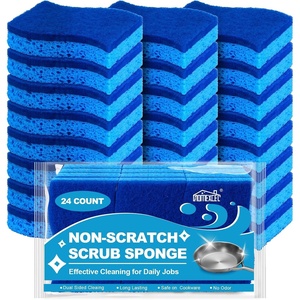 HOMEXCEL Sponges Kitchen 24 Pack, Non Scratch Scrub Dish Sponge, S- Blue | Dual Sided Cleaning Sponges for Washing Dishes & Non-Stick Cookware, Cellulose Sponge for Sink, Kitchen, Bathroom, Household(Light Blue-s Shape)