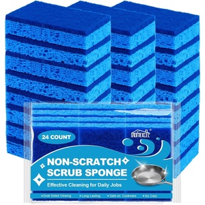 HOMEXCEL Sponges Kitchen 24 Pack, Non Scratch Scrub Dish Sponge, S- Blue | Dual Sided Cleaning Sponges for Washing Dishes & Non-Stick Cookware, Cellulose Sponge for Sink, Kitchen, Bathroom, Household(Blue-rectangle)