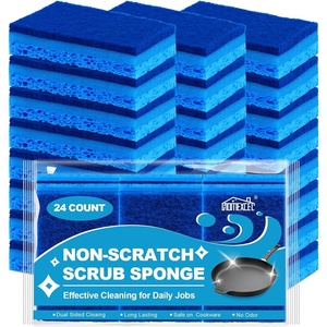 HOMEXCEL Sponges Kitchen 24 Pcs, Non-Scratch Sponge for Cleaning Dishes | Scrub Cleaning Sponge Safe on Non-Stick Cookware, Dual Sided Three-layer Dish Sponge for Sink, Kitchen, Household, Bathroom(Light-blue)