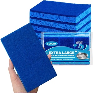 HOMEXCEL Sponges Kitchen 24 Pcs, Non-Scratch Sponge for Cleaning Dishes | Scrub Cleaning Sponge Safe on Non-Stick Cookware, Dual Sided Three-layer Dish Sponge for Sink, Kitchen, Household, Bathroom(Blue)