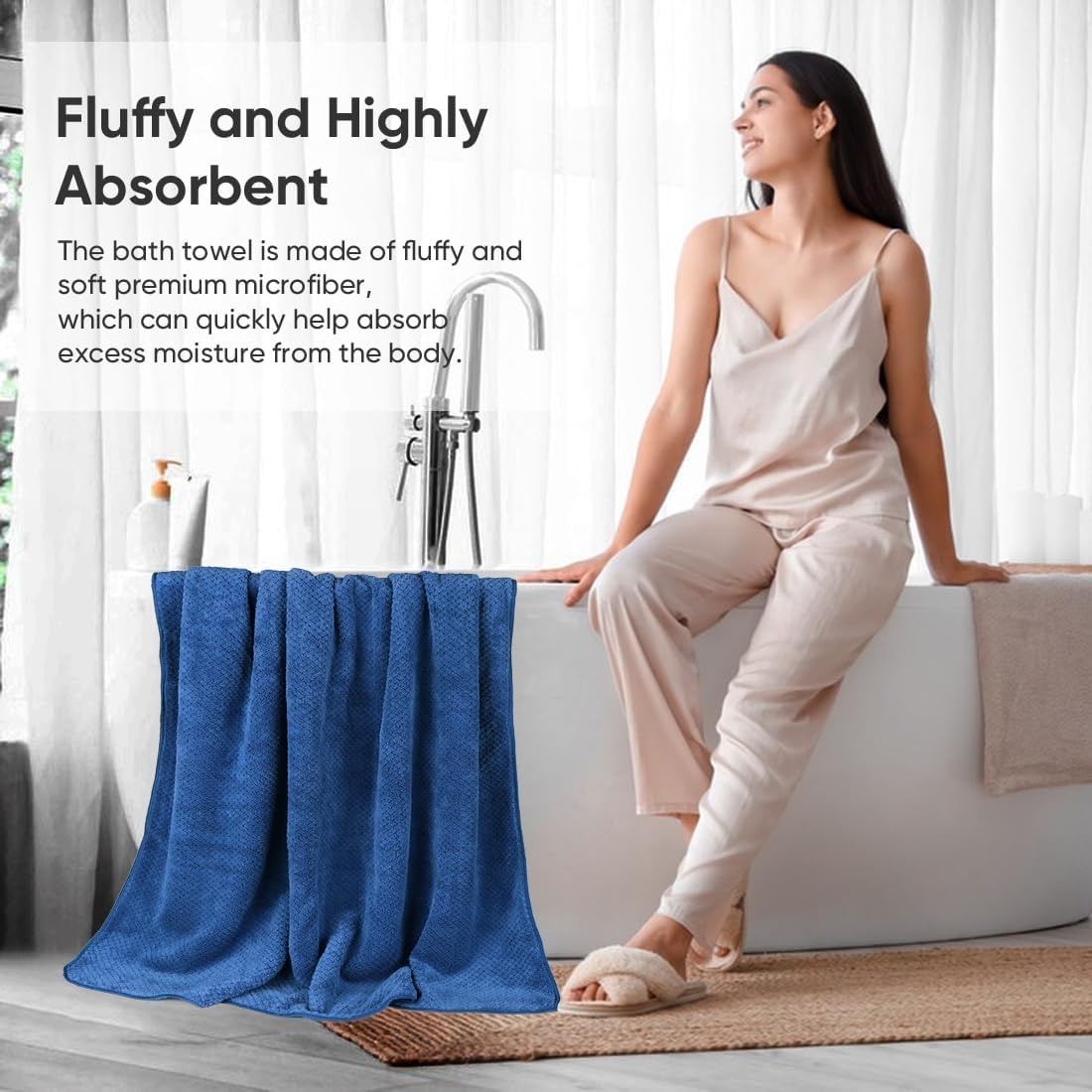 image:imageHOMEXCEL Bath Towels 2PK Microfiber Ultra Soft Bathroom Towel 27x54 inBlue