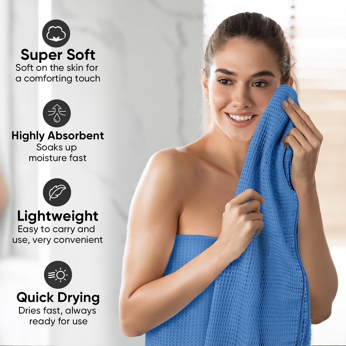 image:imageHOMEXCEL Bath Towels 2PK Microfiber Ultra Soft Bathroom Towel 27x54 inBlue