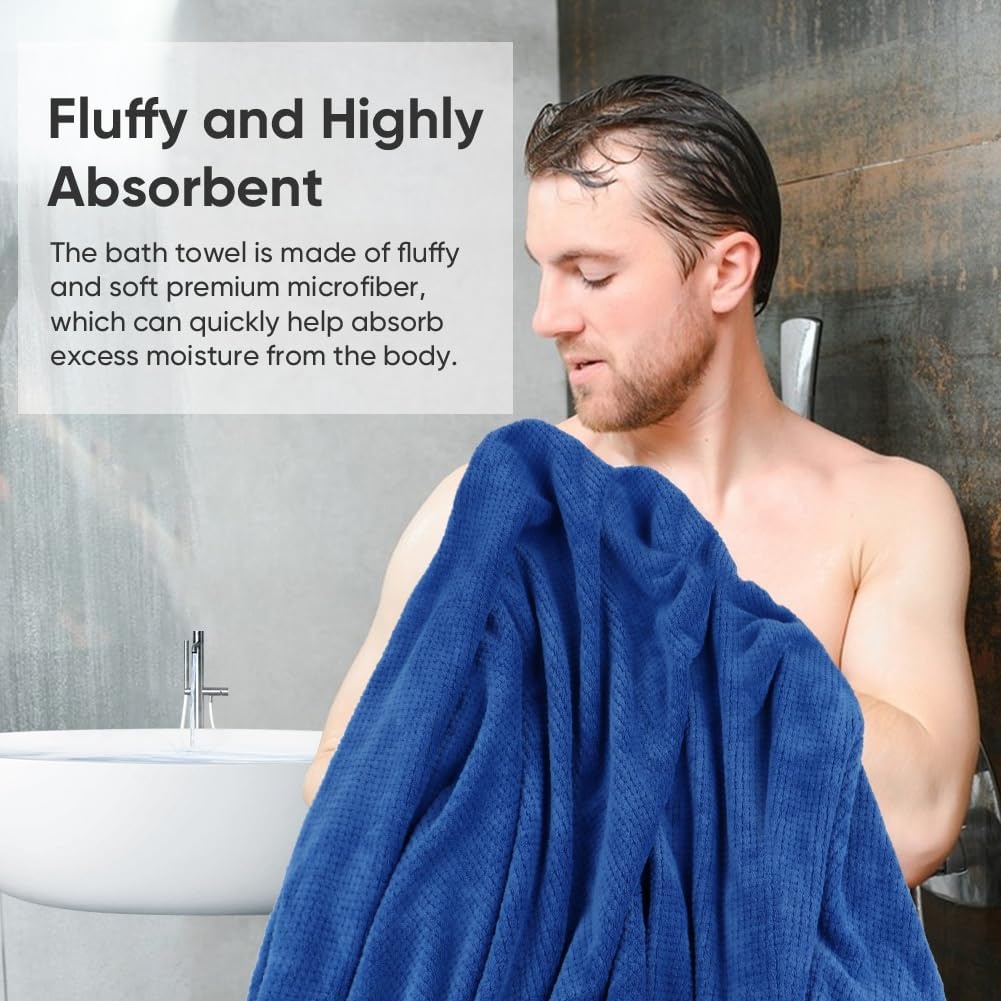 image:imageHOMEXCEL Bath Towels 2PK Microfiber Ultra Soft Bathroom Towel 27x54 inBlue