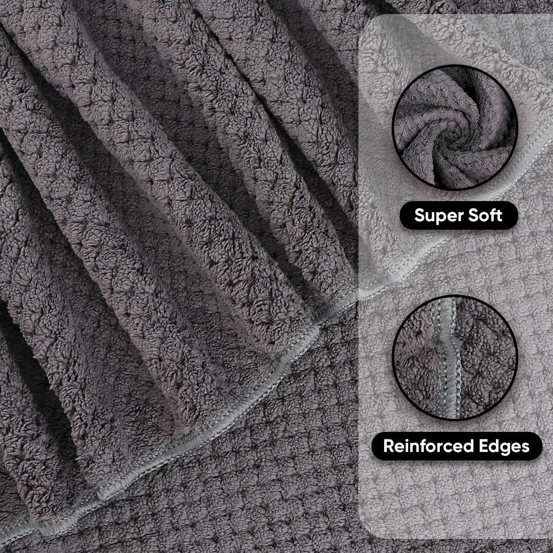 image:imageHOMEXCEL Bath Towels 2PK Microfiber Ultra Soft Bathroom Towel 27x54 inGrey