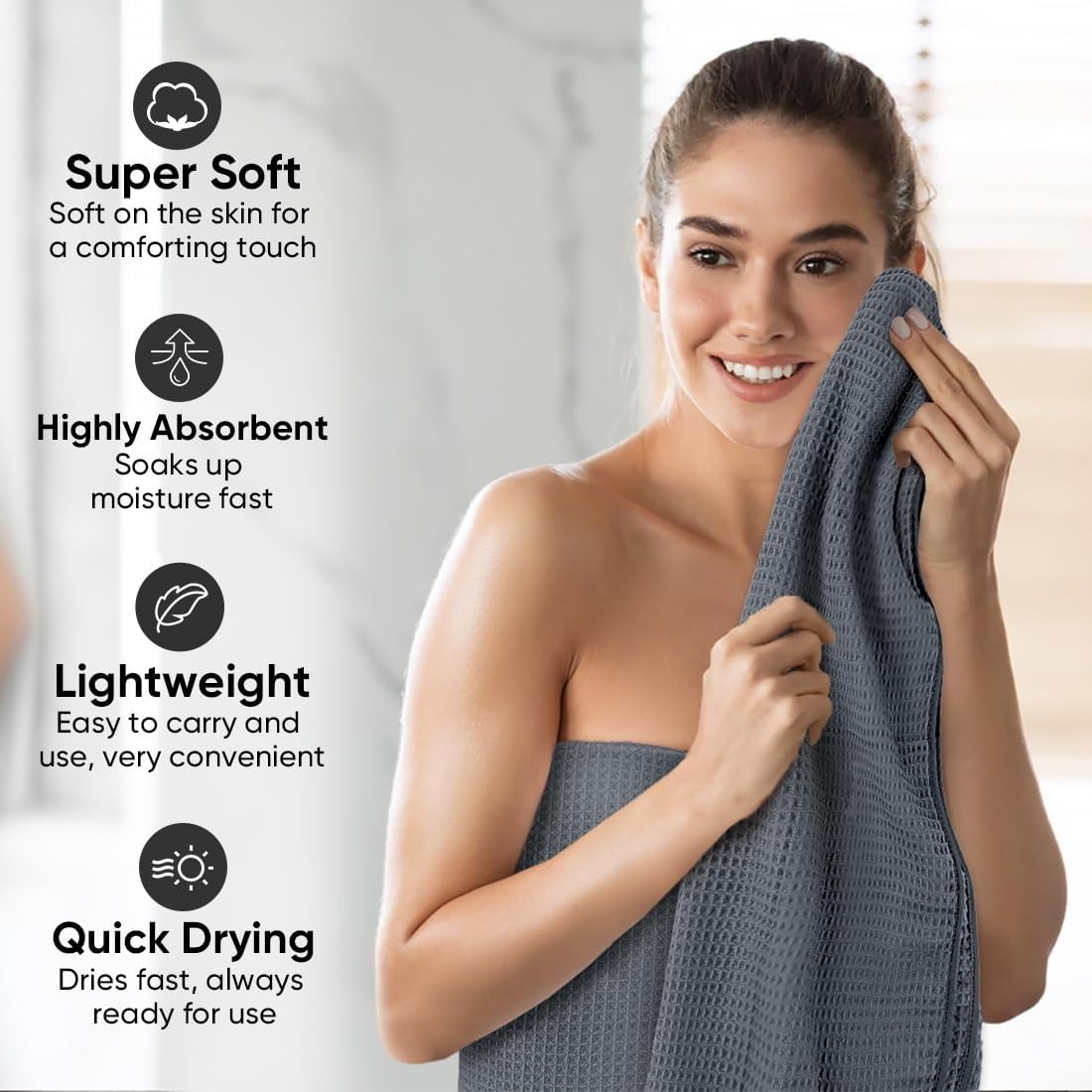image:imageHOMEXCEL Bath Towels 2PK Microfiber Ultra Soft Bathroom Towel 27x54 inGrey