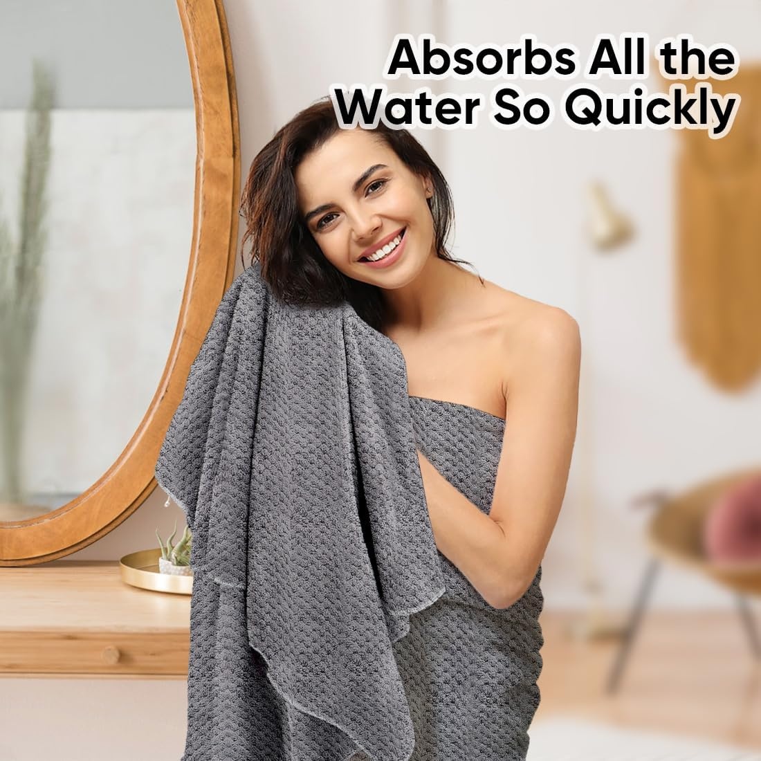 image:imageHOMEXCEL Bath Towels 2PK Microfiber Ultra Soft Bathroom Towel 27x54 inGrey